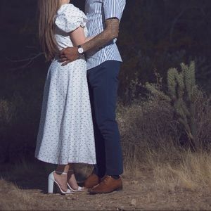 Swiss Dot Midi Dress - Short Puff Sleeve - Square Neck - Antonio Melani, Gloria.